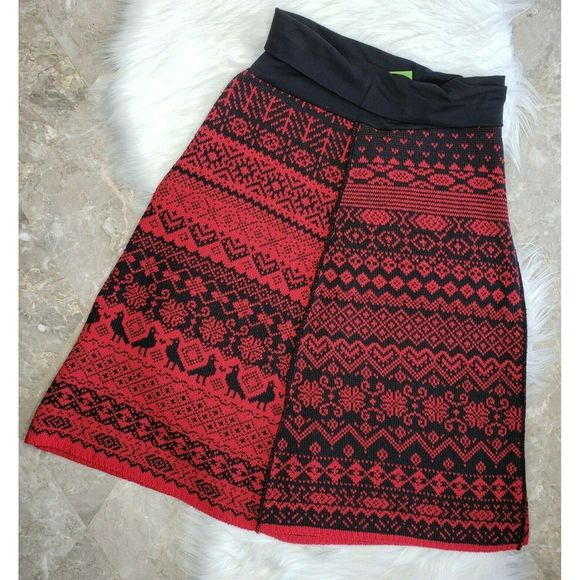 GREEN 3 Nordic Sweater Repurposed Skirt Sz Small - Picture 2 of 10